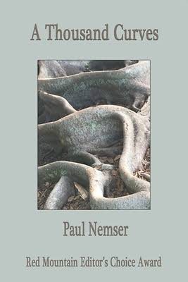 A book cover with the title A Thousand Curves. There is an inset photograph of a tree roots that are abstracted to look like mountains.