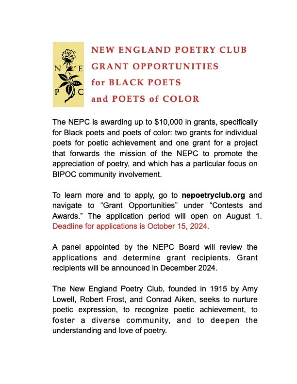 Grant Opportunities for Black Poets and Poets of Color, 2024