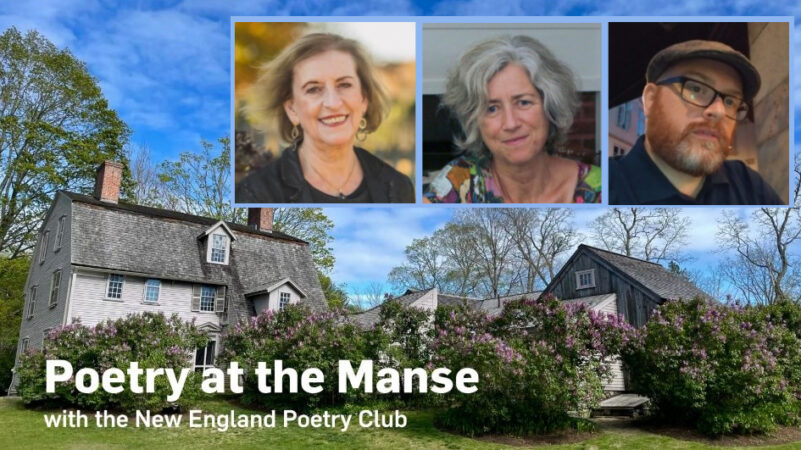 Old Manse background photo, with portraits of Mary Bonina, Patty Crame, Thomas Olivieri