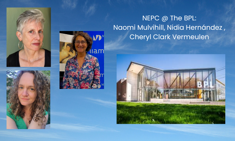 Photographs of Naomi Mulvihill, Cheryl Clark Vermeulen, Nidia Hernández, with library exterior